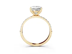 Princess Cut Diamond Solitaire Engagement Ring Set in Yellow gold with Round Pavé Band and Prong Setting