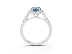 Fancy Blue Oval Cut Diamond Pavé Halo Engagement Ring Set in Silver with Pavé Band and Prong Setting