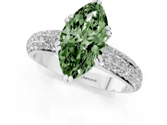 Fancy Green Marquise Cut Diamond Solitaire Ring Set in Platinum with Multi-Row Round Pavé Band and Prong Setting