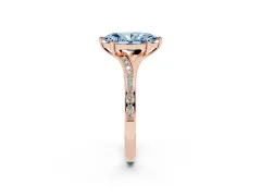 Fancy Blue Marquise Cut Diamond Solitaire Ring Set in Rose gold with Pavé Accent Band and Classic Prong Setting