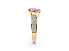 Fancy Pink Pear Cut Diamond Solitaire Ring Set in Yellow gold with Multi-Row Round Pavé Band and Prong Setting