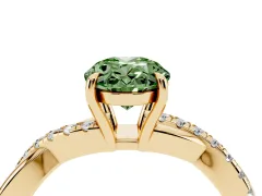 Fancy Green Oval Cut Diamond Twisted Pavé Band Ring Set in Yellow gold with Prong Setting