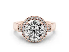 Round Cut Diamond Halo Ring Set in Rose gold with Pavé-Lined Split Shank Band