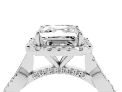 Asscher Cut Diamond Halo Twist Band Solitaire Ring Set in Silver with Prong Setting