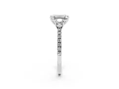 Emerald Cut Diamond Three-Stone Ring Set in Silver with Pavé Band and Graduated Sides