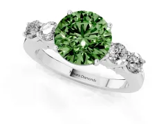 Fancy Green Round Cut Diamond Five-Stone Prong Set Band Ring Set in Platinum with Polished Band