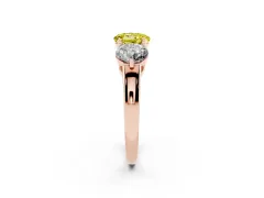 Fancy Yellow Round Cut Diamond Three-Stone Ring Set in Rose gold with Prong Setting and Plain Band