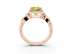 Fancy Yellow Princess Cut Diamond Halo Floral Band Ring Set in Rose gold with Prong Setting