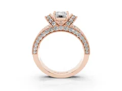 Emerald Cut Diamond Milgrain Halo Pavé Engagement Ring Set in Rose gold with Prong Setting