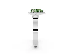 Fancy Green Pear Cut Diamond Halo Ring Set in Silver with Pavé-Lined Split Shank Band