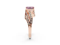 Fancy Pink Emerald Cut Diamond Solitaire Ring Set in Rose gold with Layered Twist Pavé Band
