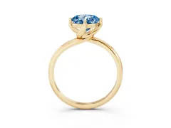 Fancy Blue Cushion Cut Diamond Solitaire Engagement Ring Set in Yellow gold with Classic Plain Band