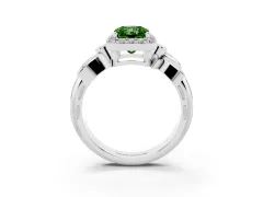 Fancy Green Radiant Cut Diamond Halo Floral Band Ring Set in White gold with Prong Setting
