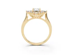 Emerald Cut Diamond Cluster Halo Ring Set in Yellow gold with Marquise and Round Accents