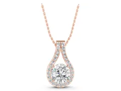 Round Halo Pendant Set in Rose gold with Prong-Set Center Stone