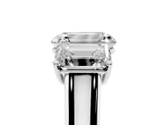Emerald Cut Diamond Three-Stone Ring Set in Silver with Plain Polished Band