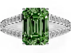 Fancy Green Emerald Cut Diamond Split Shank Pavé Engagement Ring Set in Silver with Prong-Held Center Stone