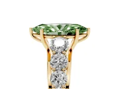 Fancy Green Marquise Cut Diamond Solitaire Ring Set in Yellow gold with Pavé-Set Band and Prong Setting