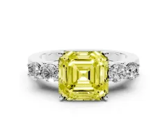 Fancy Yellow Asscher Cut Diamond Five-Stone Prong Set Band Ring Set in White gold with Polished Band