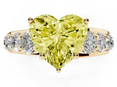 Fancy Yellow Heart Cut Diamond Pavé Engagement Ring Set in Yellow gold with Prong Setting