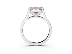 Fancy Pink Emerald Cut Diamond Cluster Halo Solitaire Ring Set in Platinum with Prong Setting