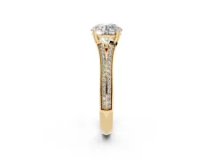 Round Cut Diamond Split Shank Pavé Engagement Ring Set in Yellow gold with Prong-Set Center Stone