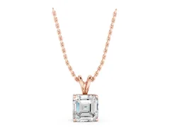 Asscher Diamond Solitaire Pendant Set in Rose gold with Four-Prong Setting