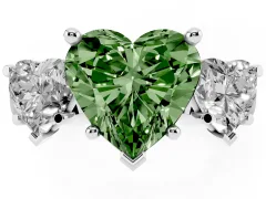 Fancy Green Heart Cut Diamond Three-Stone Trellis Ring Set in Platinum with Comfort Fit Band