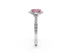 Fancy Pink Radiant Cut Diamond Solitaire Ring Set in Platinum with Pavé Band and Floral Prong Setting