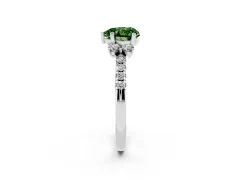 Fancy Green Heart Cut Diamond Three-Stone Pavé Ring Set in Platinum with Prong Setting