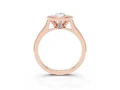 Pear Cut Diamond Halo Milgrain Pavé Band Ring Set in Rose gold with Prong Setting