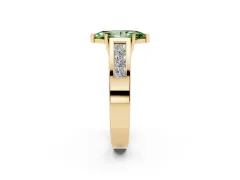 Fancy Green Marquise Cut Diamond Solitaire Ring Set in Yellow gold with Channel-Set Accent Stones and Prong Setting