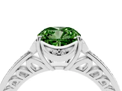Fancy Green Cushion Cut Diamond Halo Ring Set in Silver with Channel Set Band and Prong Setting