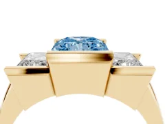 Fancy Blue Radiant Cut Diamond Three-Stone Channel Set Ring Set in Yellow gold with Smooth Polished Band