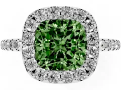 Fancy Green Cushion Cut Diamond Pavé Halo Ring Set in Platinum with Prong Setting