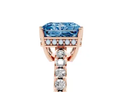 Fancy Blue Radiant Cut Diamond Solitaire Engagement Ring Set in Rose gold with Pavé Band and Prong Setting