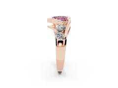 Fancy Pink Heart Cut Diamond Bezel Bypass Ring Set in Rose gold with Round Accents