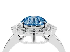 Fancy Blue Round Cut Diamond Halo Cluster Engagement Ring Set in Platinum with Solitaire Band and Prong Setting