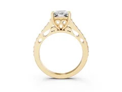 Princess Cut Diamond Prong Set Solitaire Engagement Ring Set in Yellow gold with Pavé Band