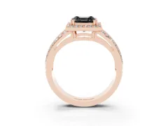 Fancy Black Asscher Cut Diamond Halo Ring Set in Rose gold with Double Pavé Split Shank