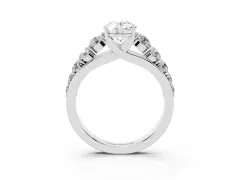 Oval Cut Diamond Solitaire Ring Set in White gold with Pavé-Set Band and Prong Setting