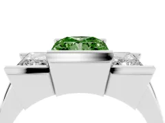 Fancy Green Radiant Cut Diamond Three-Stone Channel Set Ring Set in Silver with Smooth Polished Band