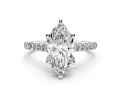 Marquise Cut Diamond Solitaire Ring Set in Platinum with Brilliant Pavé Band and Prong Setting