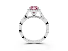 Fancy Pink Cushion Cut Diamond Halo Twist Band Solitaire Ring Set in Silver with Prong Setting