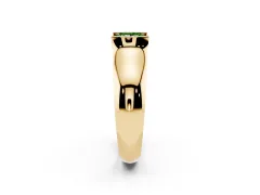 Fancy Green Princess Cut Diamond Bezel Solitaire Ring Set in Yellow gold with Wide Band