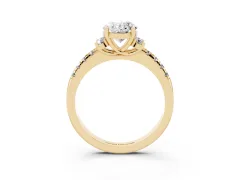 Oval Cut Diamond Three-Stone Pavé Ring Set in Yellow gold with Prong Setting