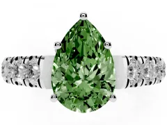Fancy Green Pear Cut Diamond Solitaire Ring Set in Silver with Cut-Down Micro Pavé Band and Prong Setting