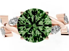 Fancy Green Round Cut Diamond Solitaire Ring Set in Rose gold with Twisted Marquise Accent Band