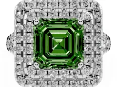 Fancy Green Asscher Cut Diamond Double Halo Ring Set in Silver with Pavé Split Shank and Prong Setting