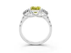 Fancy Yellow Asscher Cut Diamond Three-Stone Ring Set in Silver with Pavé Band